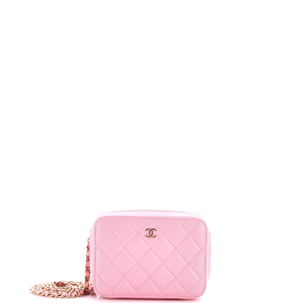 Chanel Mini Zip Around Vanity Case with Chain Quilted Lambskin